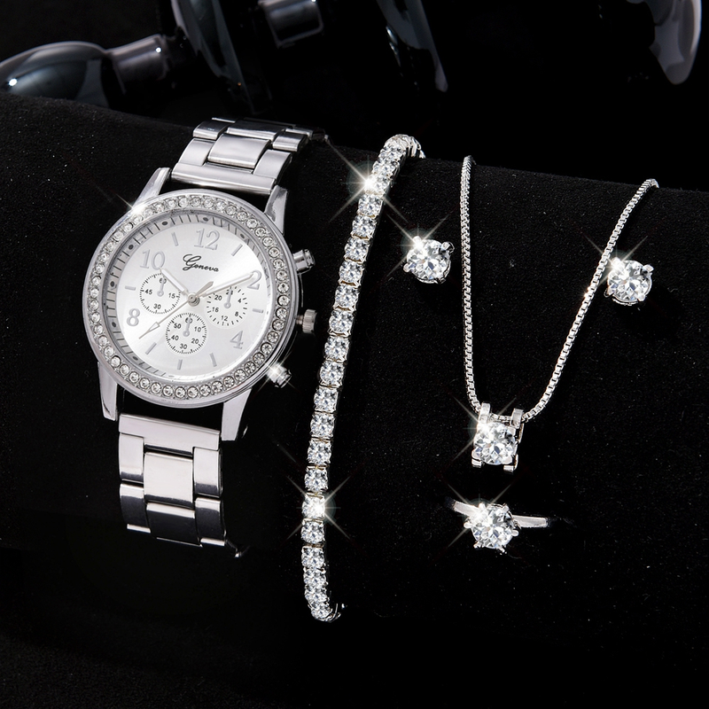 Ladies Luxury Wach Se, Anillo, Collar, Pendientes, Galletas, Moda, Informal, Ladies, Wach, Bracele, Reloj, 6 piezas_voghion.com