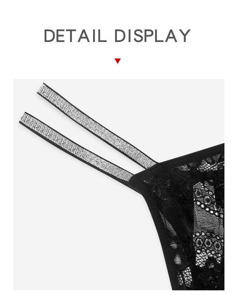 Mesh underwear, sexy hot, double straps with fine glitter and diamond flower pattern, medium waist thong for women_voghion.com