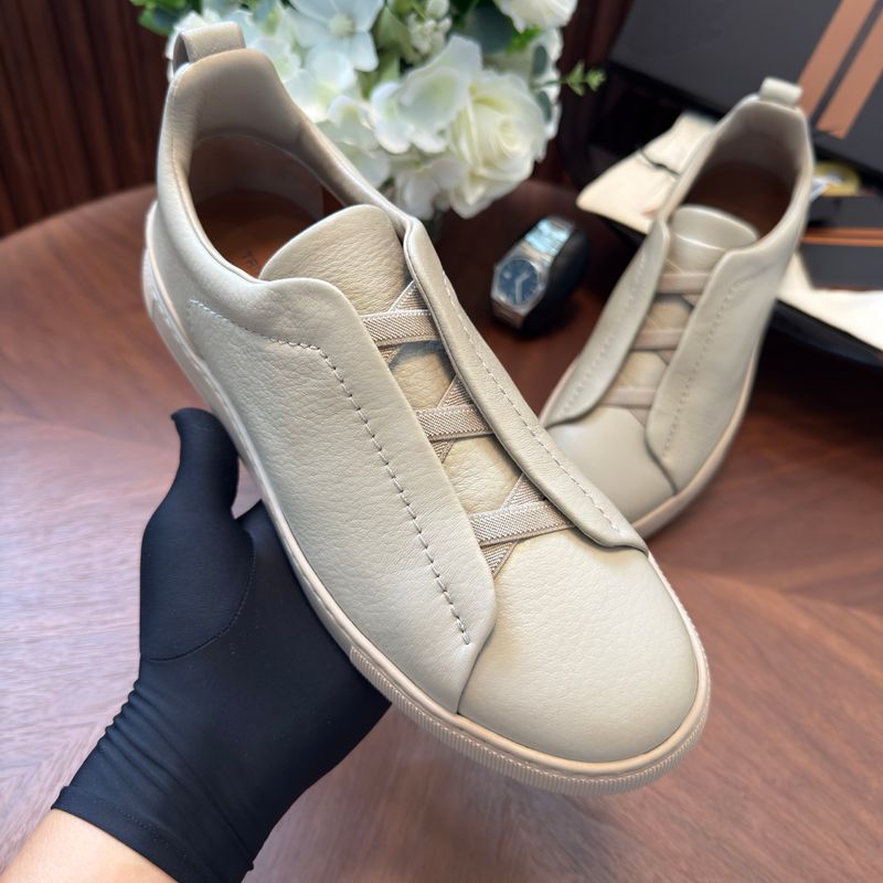 ZE'OR'GNA Heren Casual Schoenen met Elastische Band Sportschoenen Hertenleer Witte Schoenen_voghion.com