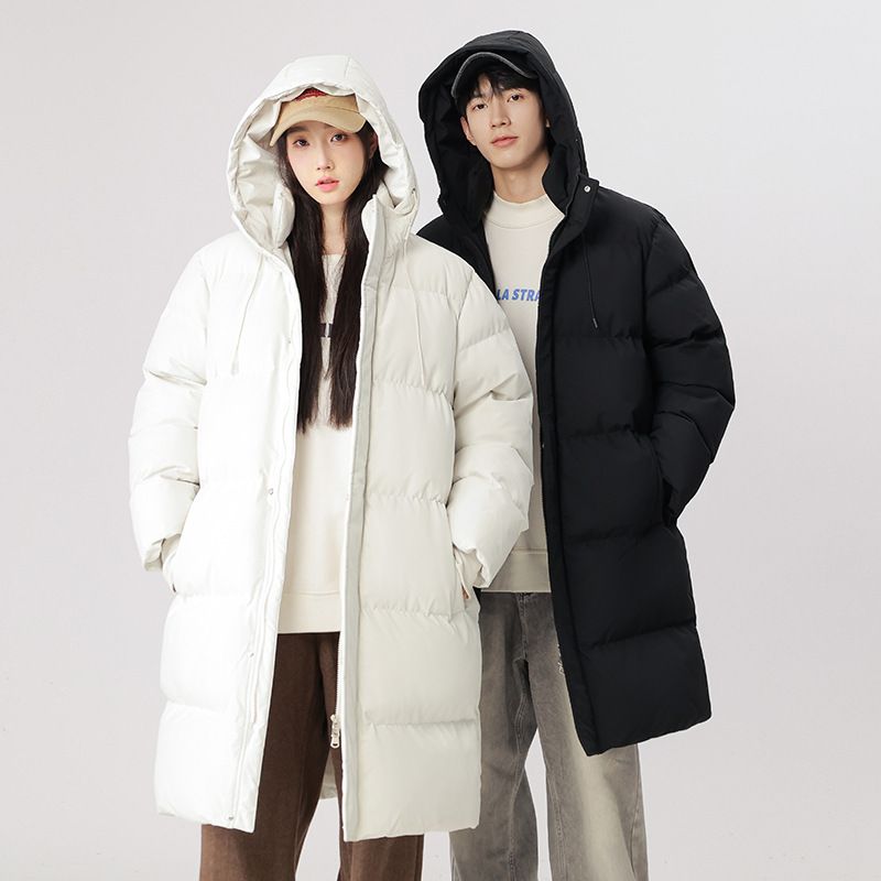 Mittellang für Männer und Frauen, winterverdickter, warmer, wasserabweisender Kapuzenmantel, trendige, lässige Baumwolle über dem Knie_voghion.com