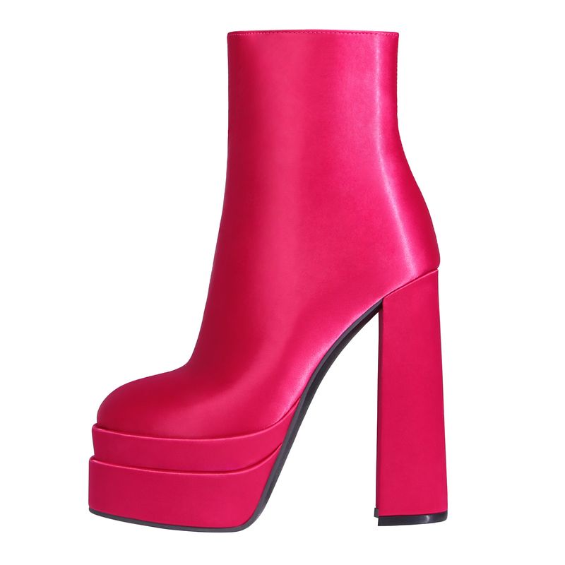 Sexy women's short boots Square head double waterproof platform high chunky heel side zip women's fashion show boots_voghion.com