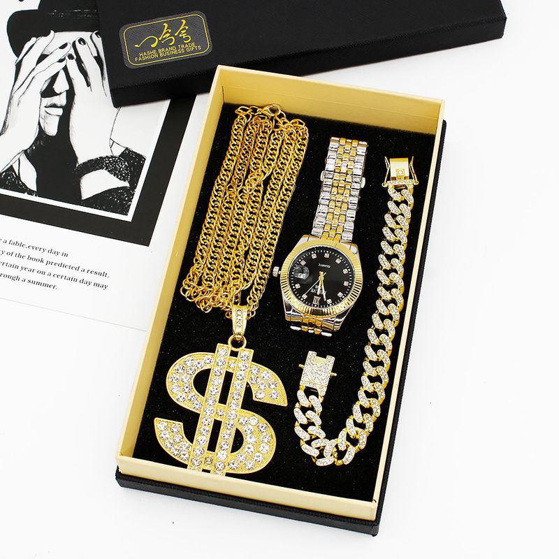 Set regalo da uomo con orologio da polso al quarzo, grande collana e bracciale con intarsi di diamanti_voghion.com