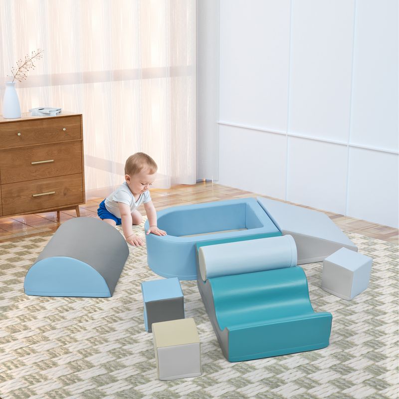 Ensemble de blocs de jeu et d'escalade TLG 9 pièces pour enfants – Blocs de construction souples et colorés avec marches, toboggan et piscine à balles pour tout-petits et enfants d'âge préscolaire – Balles non incluses_voghion.com