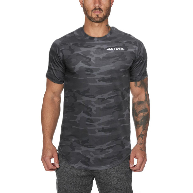 Muscle Fitness Men's Casual Top Camo Sports Breathable Quick Drying Outdoor Short Sleeve T-shirt_voghion.com