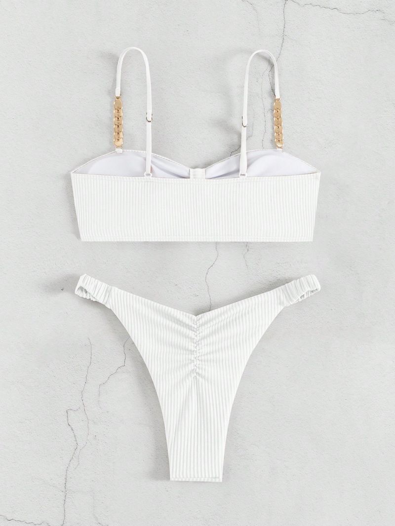 Women's Clothing Solid Color Tube Top Hollow Beach Bikini Triangle Split Beach Swimsuit_voghion.com