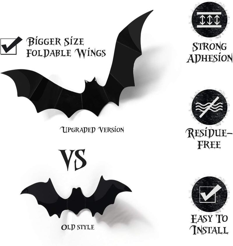 Halloween Supplies Black Spider 3D Bat Party Decoration Scene Setup Wall Stickers_voghion.com