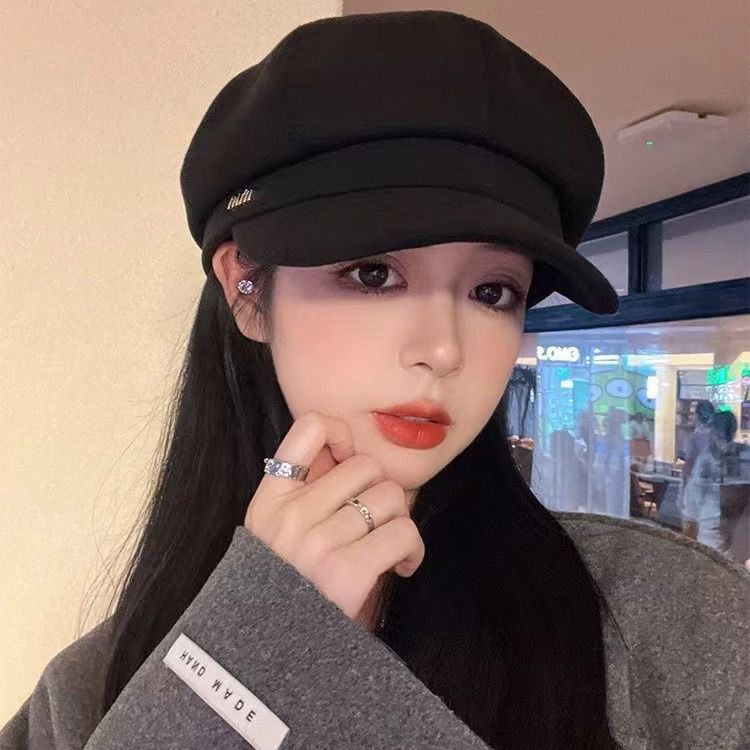 Nuovo berretto da donna, autunno e inverno, snellente, a becco d'anatra, grande circonferenza della testa ottagonale, stile francese,_voghion.com