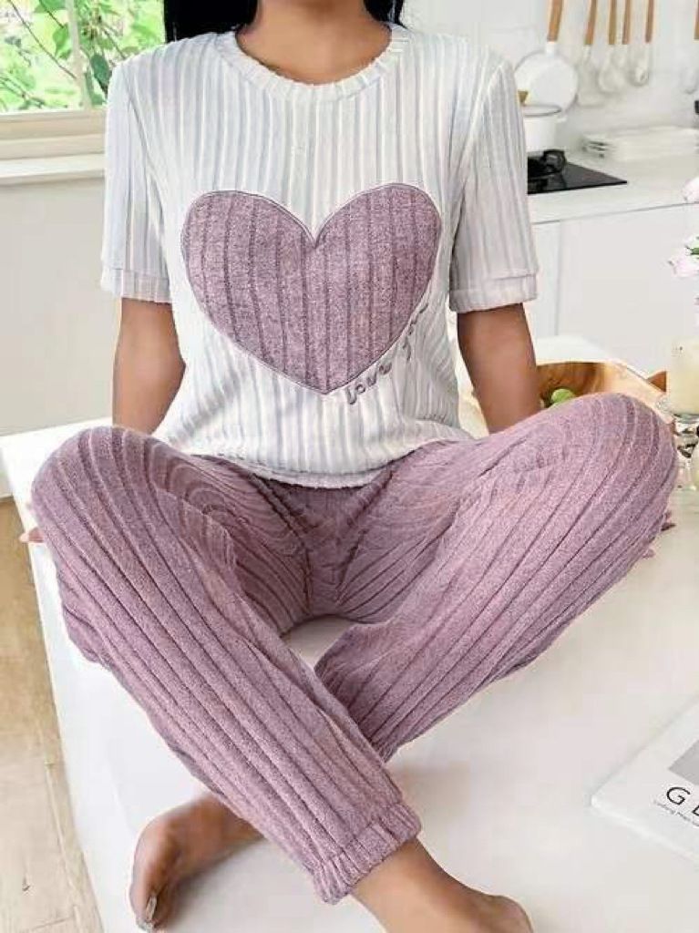 Naiste magamisriided Sweet Love pidžaamad Naiste ülikond Sügis uus temperament, ümara kaelusega lühikeste varrukatega püksid, kaheosalised mugavad koduriided trend_voghion.com