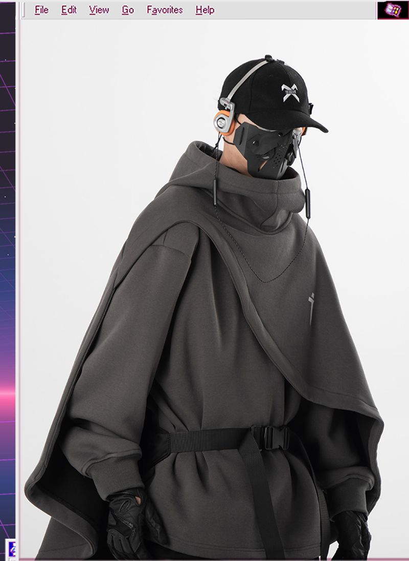 ARENS Fashion Cloak Felpe con cappuccio da uomo Techwear Streetwear Felpa con cappuccio Pullover Nero Grigio Darkwear Felpa oversize a collo alto unisex_voghion.com