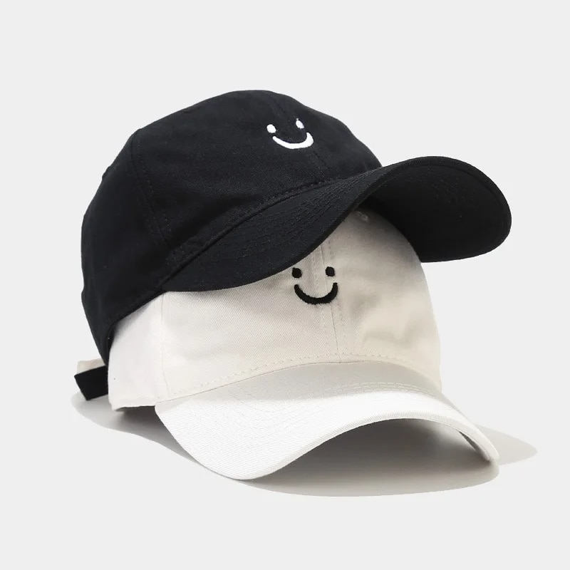 Smiley Face Trucker Washed Dad for Men Women Cute Baseball Caps Unstructured Smile Embroidered Hat_voghion.com