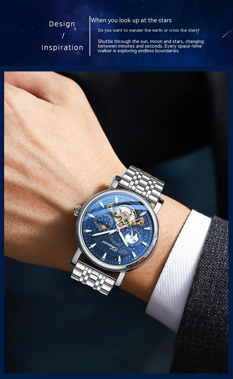 2023 New Star River Moon Phase Hollow Flywheel Mechanical Watch Men's Watch Fully Automatic Glow Business Men's Watch_voghion.com