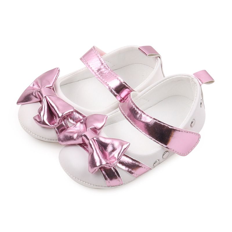 Mother & Kids Color matching shiny bow breathable non-slip soft bottom baby girl toddler princess shoes_voghion.com