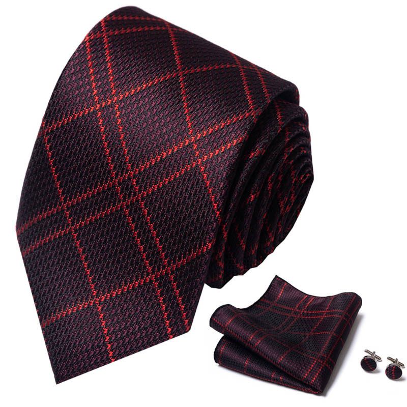 Corbata de seda de poliéster de alta calidad unisex para hombre, corbata formal de color sólido, bolsillo, toalla, gemelos, juego de jacquard_voghion.com