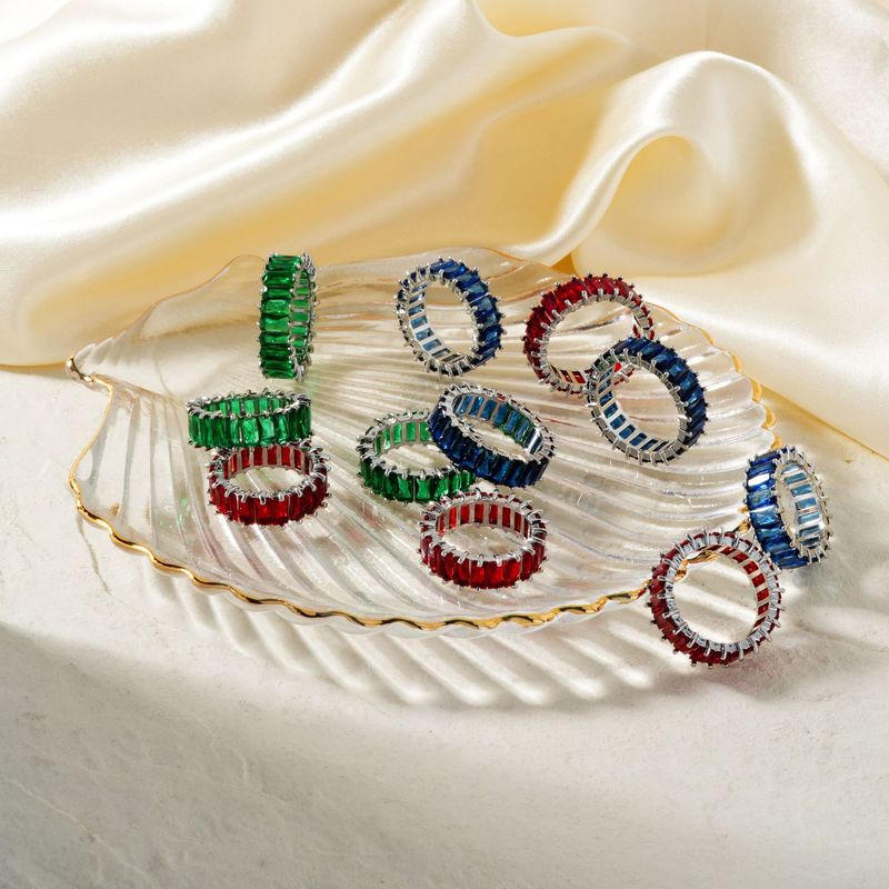 Rechthoekige Zirkonia Sieraden Hip Hop Kleurrijke Gemengde Kleur Damesring_voghion.com