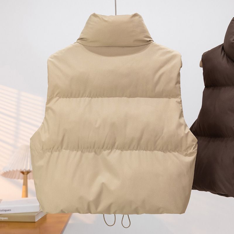 Gilet matelassé sans manches pour femme - Col montant, manteau d'hiver chaud et épais aux couleurs tendance_voghion.com