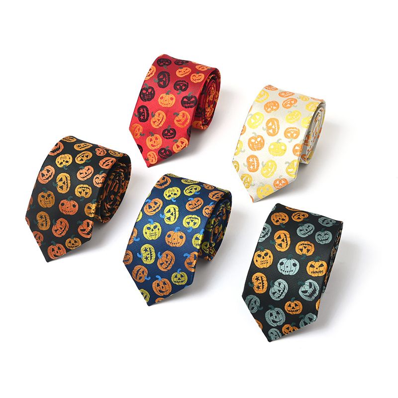 New Halloween Bow Tie Men Polyester Silk Multicolor Pumpkin Head Pattern Gift Necktie_voghion.com