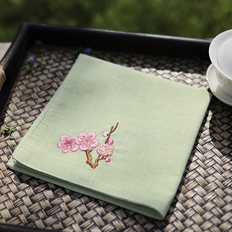 Fazzoletto in cotone con ricamo a fiori di prugna, fazzoletto assorbente, regalo di compleanno_voghion.com