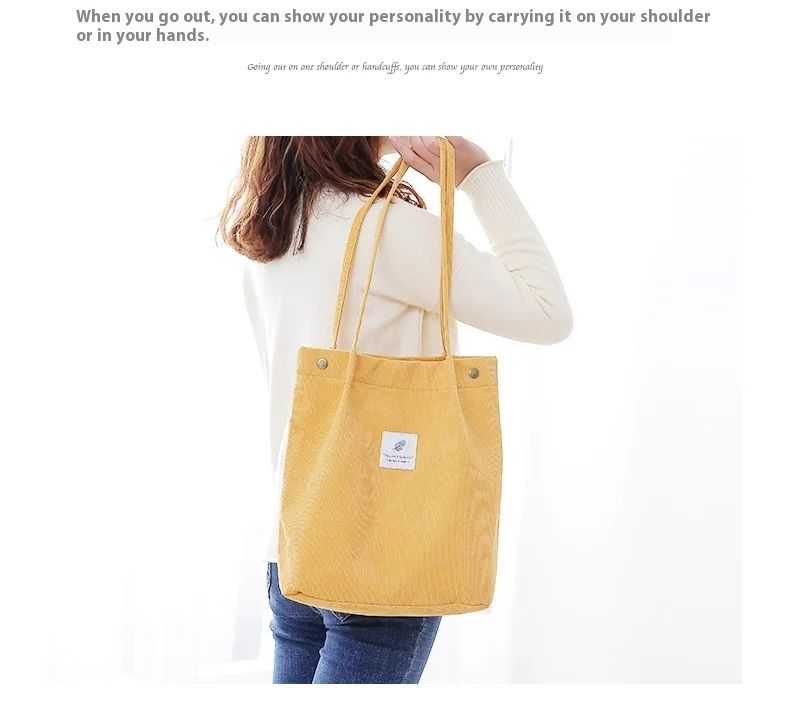 Nuova borsa a tracolla in velluto a coste per donna, borsa versatile in tessuto di cotone, borsa per la spesa ecologica tinta unita 2022, riutilizzabile da donna_voghion.com