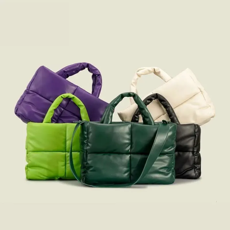 Borsa tote imbottita in pelle alla moda 2025 per donna, trapuntata, morbida in PU, con tracolla, in piumino e cotone, invernale, grande 2024_voghion.com