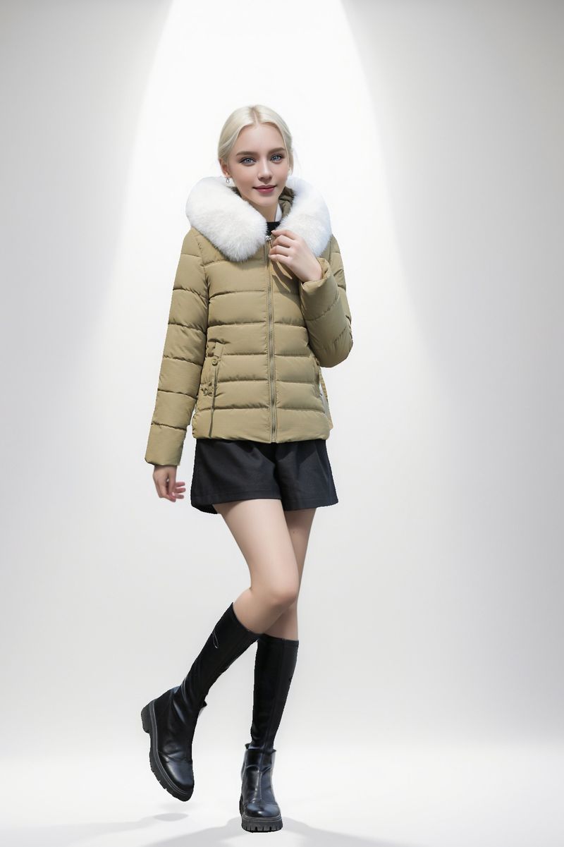 Giacca invernale da donna con grande collo in pelliccia, nuovo stile corto 2024, vestibilità slim fit, in cotone spesso_voghion.com
