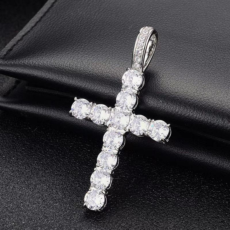 Collana da uomo con ciondolo a forma di croce egizia Ankh con micro pavé di zirconi e catena cubana da 4 mm in stile hip-hop_voghion.com