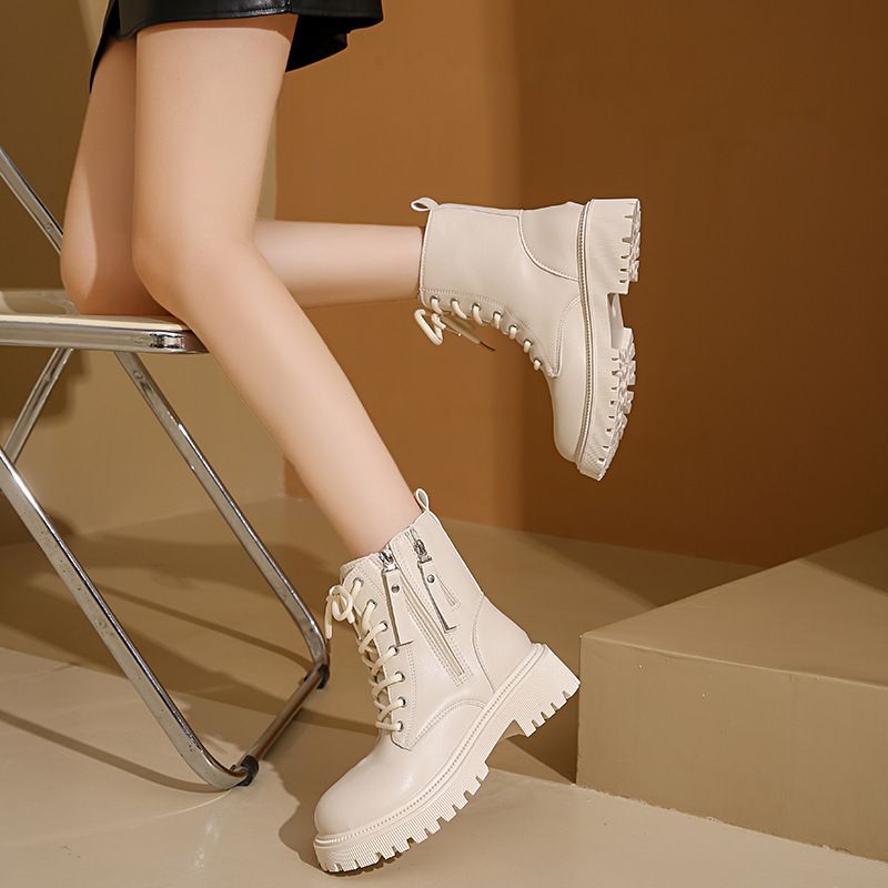 Vendita calda scarpe da donna con lacci autunno punta rotonda piattaforma solida impermeabile barile corto grande taglia nudo_voghion.com