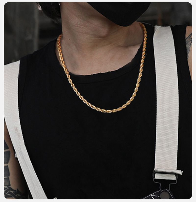 2025 New Arrivals Vnox Dainty Gold Color Rope Chain Necklaces for Women Men,Chic Twisted Collar, Waterproof Stainless Steel Link 2/3/4/5mm_voghion.com