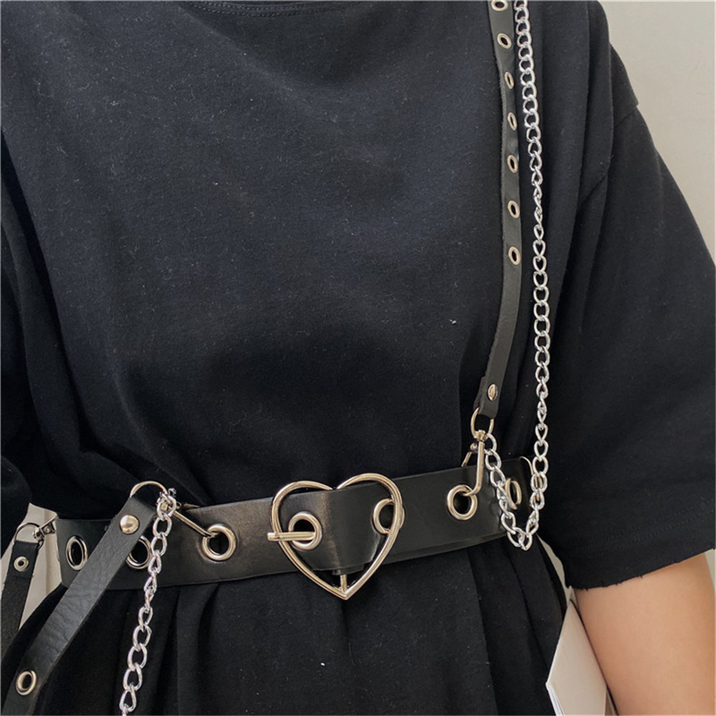 Cintura con fibbia a cuore giocattolo del sesso per corsetto da donna Corsetto in pelle PU Catena in vita Y2k Accessori Gothic Techwear Desi_voghion.com