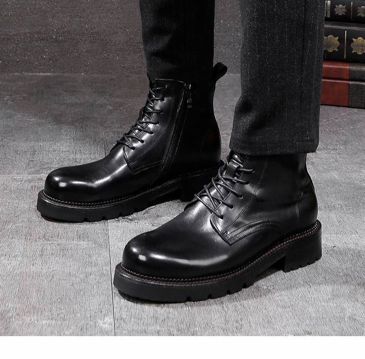 Vintage gewaschenes Pferdeleder Herren Übergröße 47 Herrenstiefel Britischer Stil High Help Stiefel_voghion.com