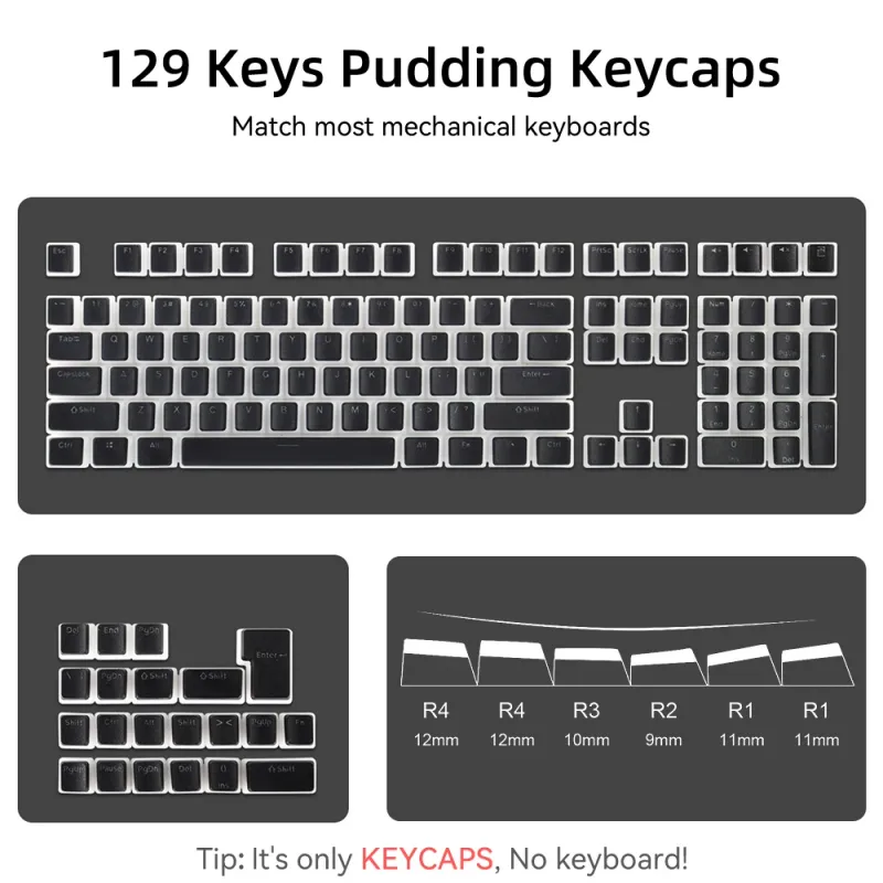 New Pudding PBT Keycaps 129 Keys Double Shot Translucent 60% 80% 100% Layout OEM Profile For RGB Mechanical Gaming_voghion.com