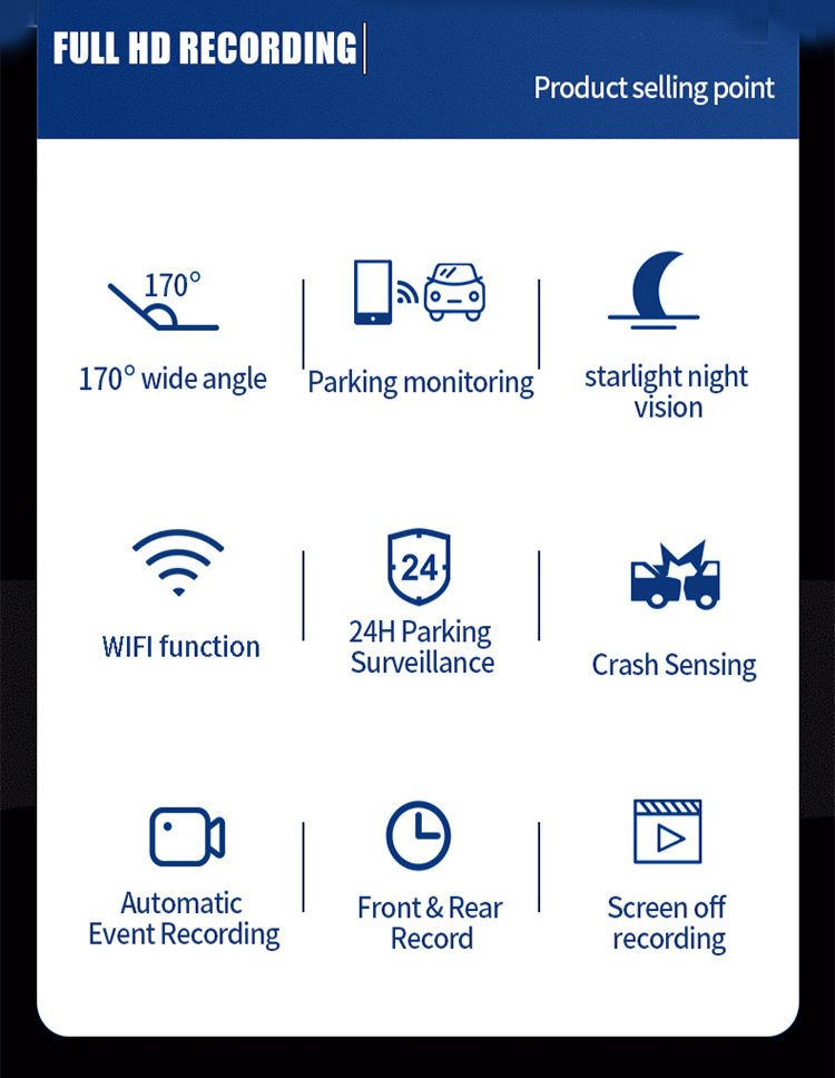 HD 3-Lens Touch Screen Front 2K+1080+1080 Mobile Interconnection With WiFi GPS ADAS Recorder_voghion.com