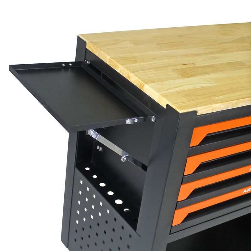 4 DRAWERS MULTIFUNCTIONAL TOOL CART WITH WHEELS AND WOODEN TOP-ORANGE_voghion.com