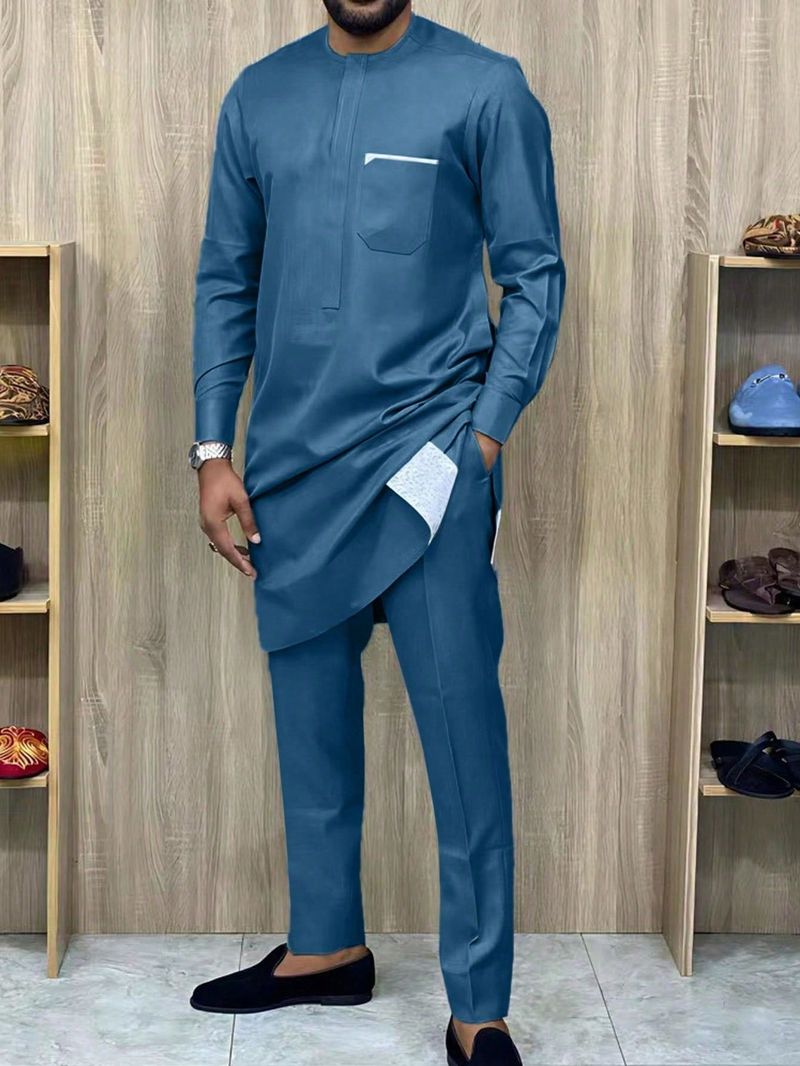 Men's Clothing New Style Affordable Men's Suit Men's Two Piece Suit Solid Color Round Neck African Ethnic Style_voghion.com
