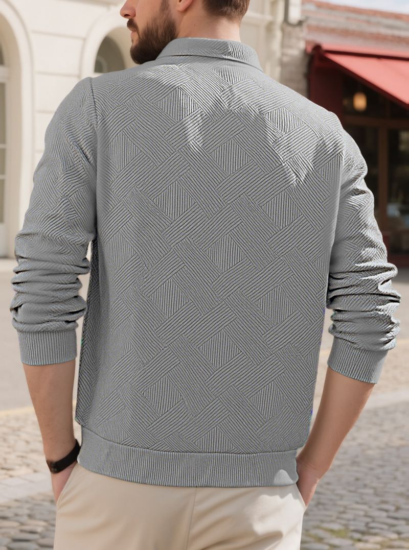 Herbst-Retro-Jacquard-Pullover mit halbem Reißverschluss für Herren – Slim Fit, langärmliger, lässiger Rundhalsausschnitt für den urbanen Stil_voghion.com