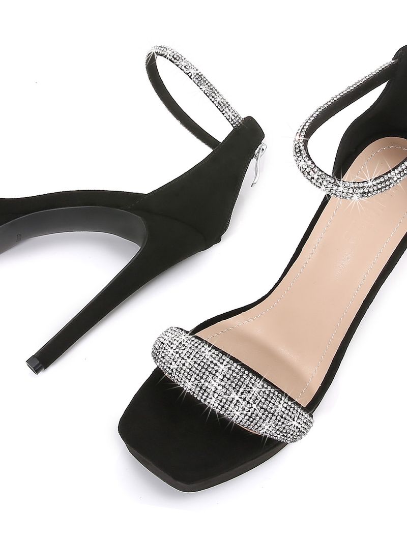 Büyük beden kare kafa taşlı çanta stiletto topuklu Kadın sıralı moda sandaletleri_voghion.com