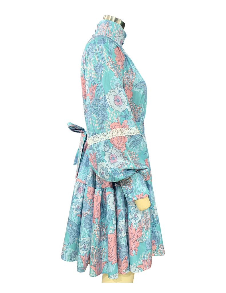 Damenbekleidung neues Modetemperament große Größe Damen hoher Kragen bedrucktes Hemdkleid_voghion.com