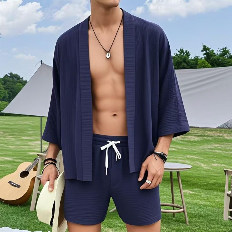 CT And Two-Piece Set New Loose Three-Quarter Sleeve Shirt Slim Fit Casual Shorts Men's_voghion.com