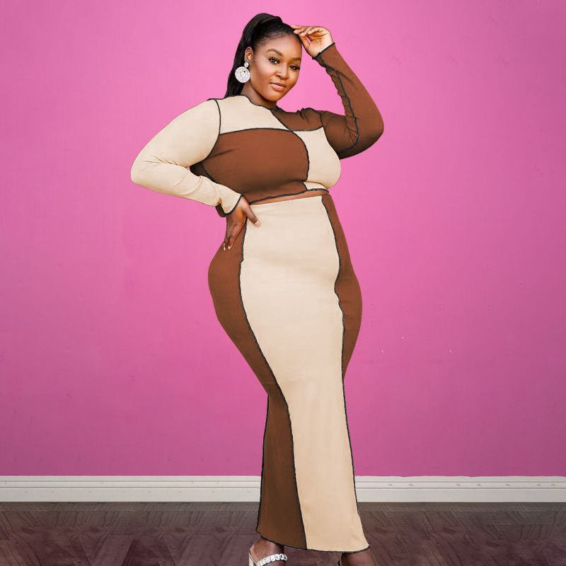 Damen-Spleißfarben-Mode, sexy Plus-Size-Mode-Freizeitanzug_voghion.com