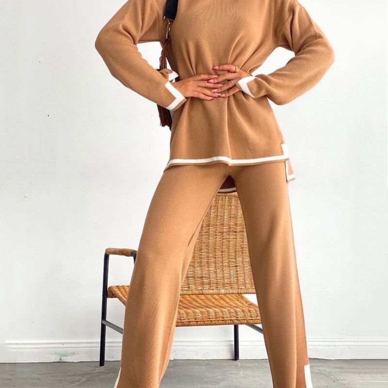 Abbigliamento donna completo maglione a maniche lunghe completo pantaloni maglia_voghion.com