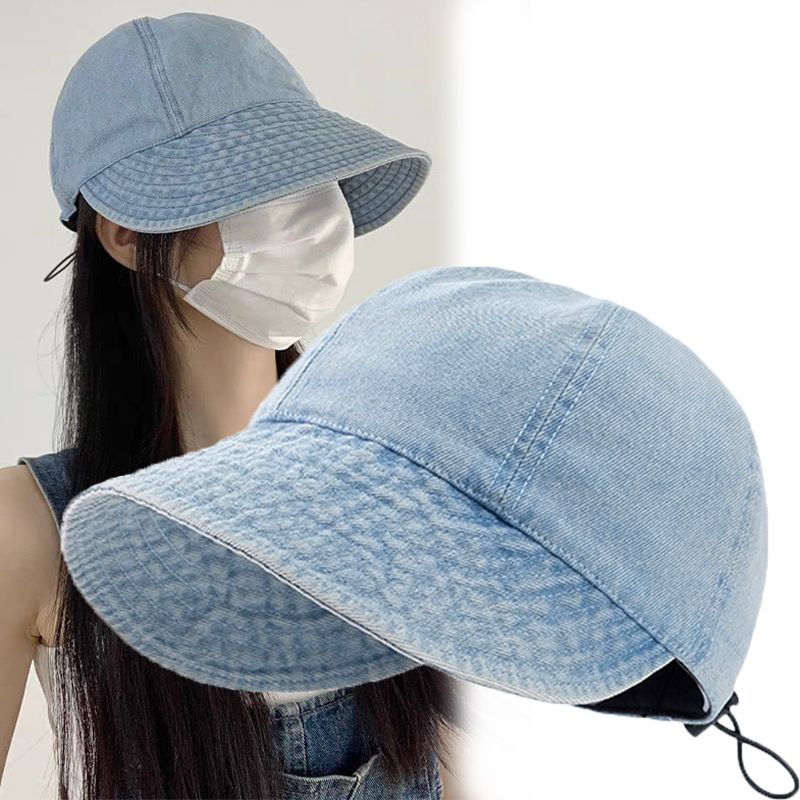 New Arrivals Summer Denim Bucket Foldable Wide Brim Visors Women Solid Color Soft Outdoor Sports Running Sun Hat Snapback Cap_voghion.com