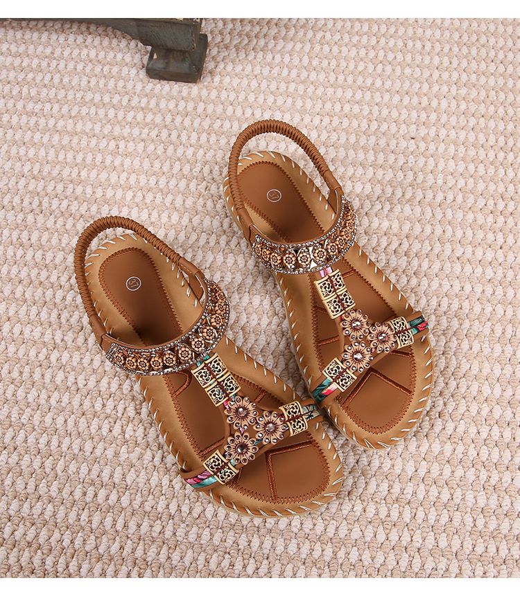 Sandal Female Summer Rhinestones Flat Round Head Fish Mouth Open Toe Cool_voghion.com