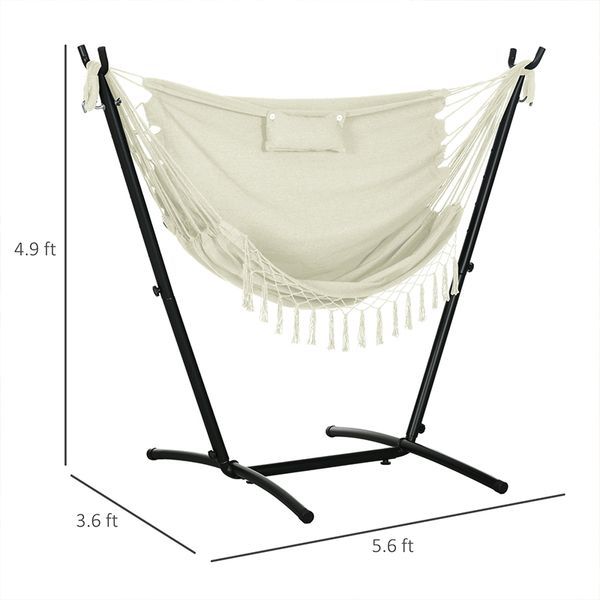 Outdoor Hammock Chair With Stand, Swing Hanging Lounge, Cream White With Side Pocket & Headrest_voghion.com