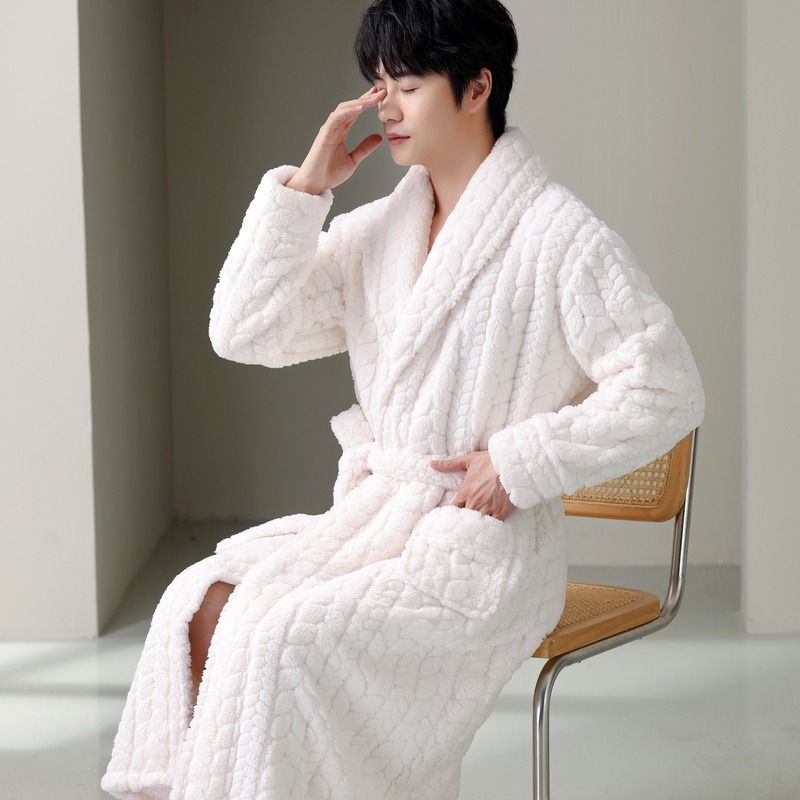 Pigiama da uomo in pile corallo, camicia da notte, accappatoio termico in pile spesso, flanella, taglie forti_voghion.com