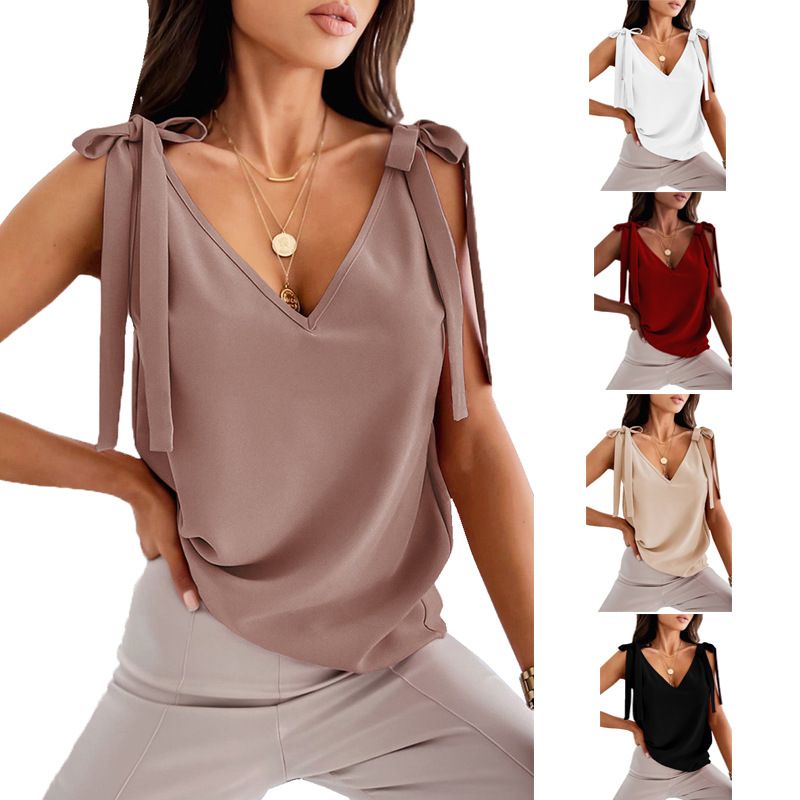 Women's Vest Tank Tops Bowknot Vintage Style Solid Color_voghion.com