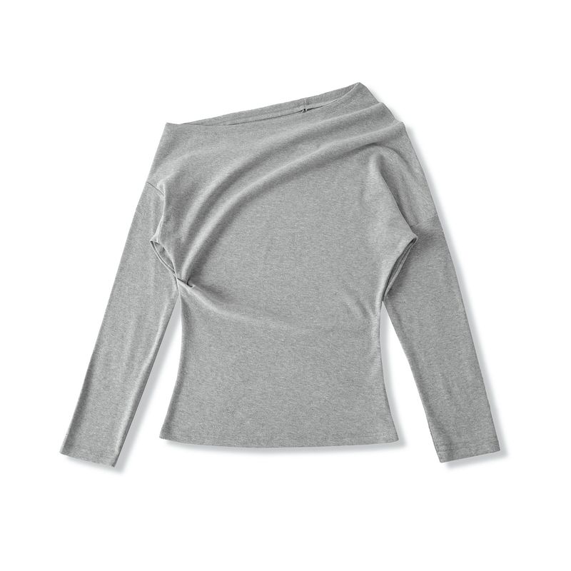 AP25521-25 Summer New Style Hot Girl Sexy Off-Shoulder One-Shoulder Long Sleeve Base Shirt T-Shirt_voghion.com