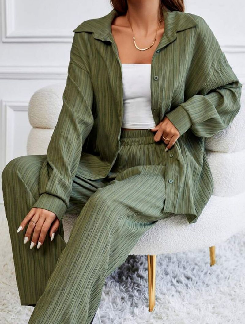 Ensemble deux pièces décontracté pour femmes européennes et américaines, couleur unie, drapé, ample, lisse, plissé, printemps et automne_voghion.com