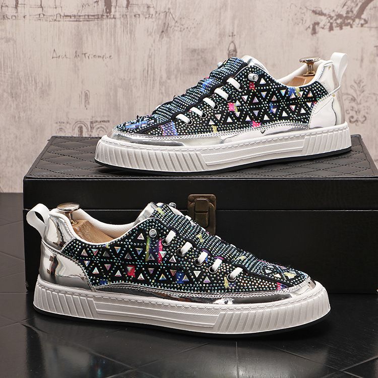 Mocassini bassi con strass per persone pigre, scarpe casual con diamanti pieni, scarpe da uomo basse alla moda con un piede_voghion.com