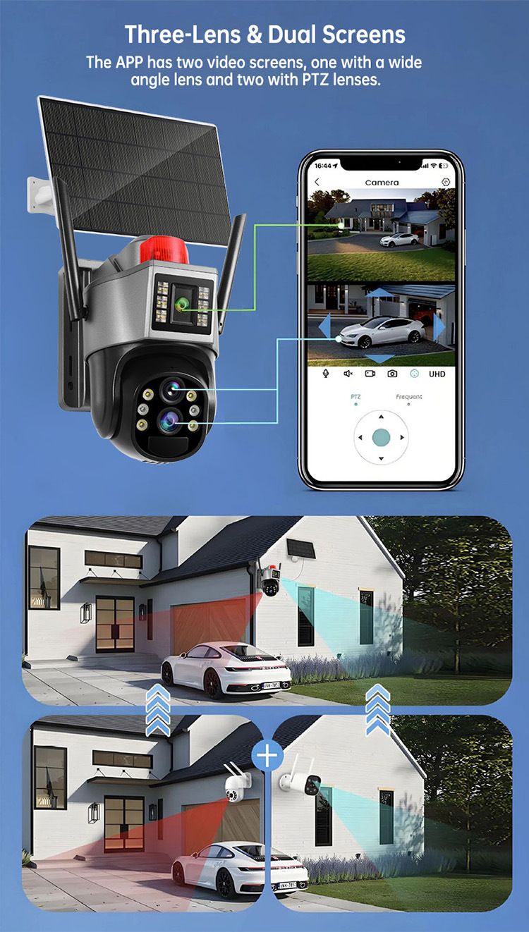 Single SolarPanel WIFI Camera With 10x Zoom, 6MP HD, Dual-Light Night Vision, No SD Card Included_voghion.com