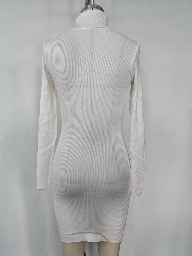 Abito midi in maglia a coste da donna – Abito attillato aderente con collo alto e maniche lunghe (nero/rosa/crema/arancione/rosso)_voghion.com