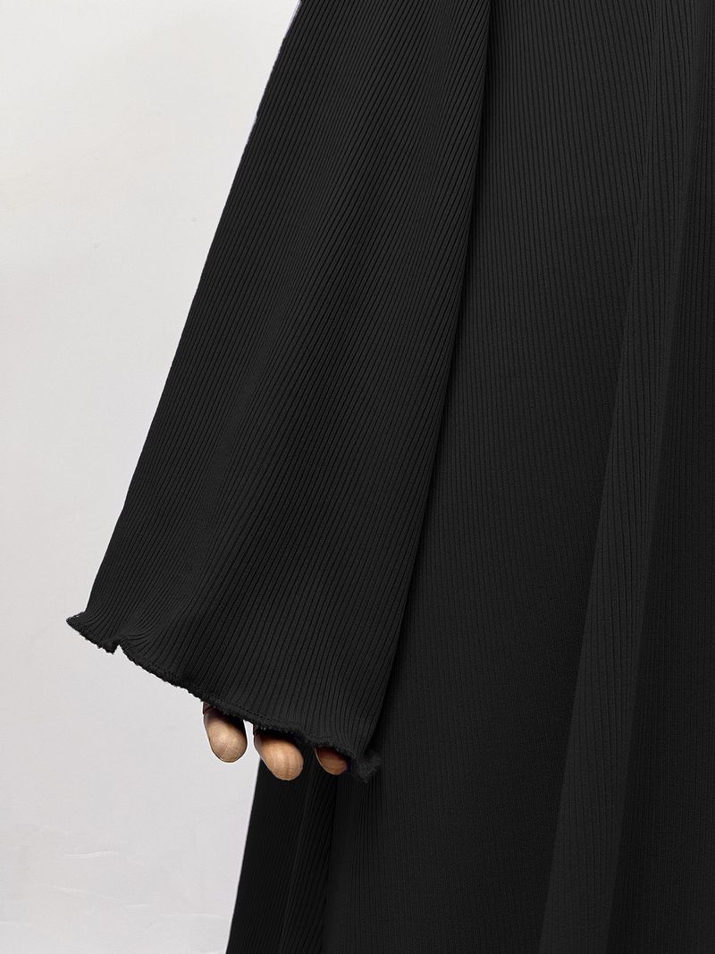 Mother & Kids Middle Eastern Girls Abaya Knitted Dress Wavy Edge Solid Color Robe_voghion.com